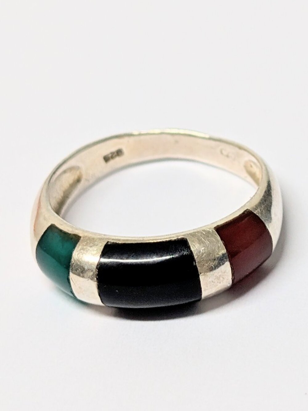 925 Sterling Silver Gemstone Inlay Band Ring Size 7 Signed CW